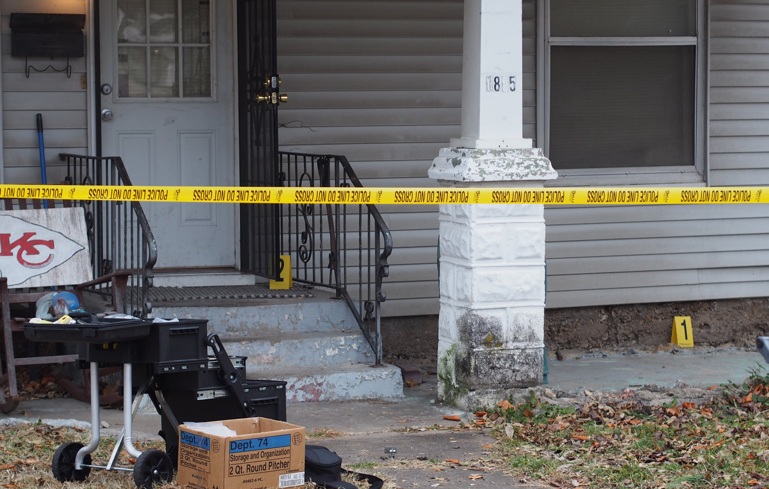 At least four shell-casing markers were found on the front porch where Tylar Simon was murdered Friday morning.